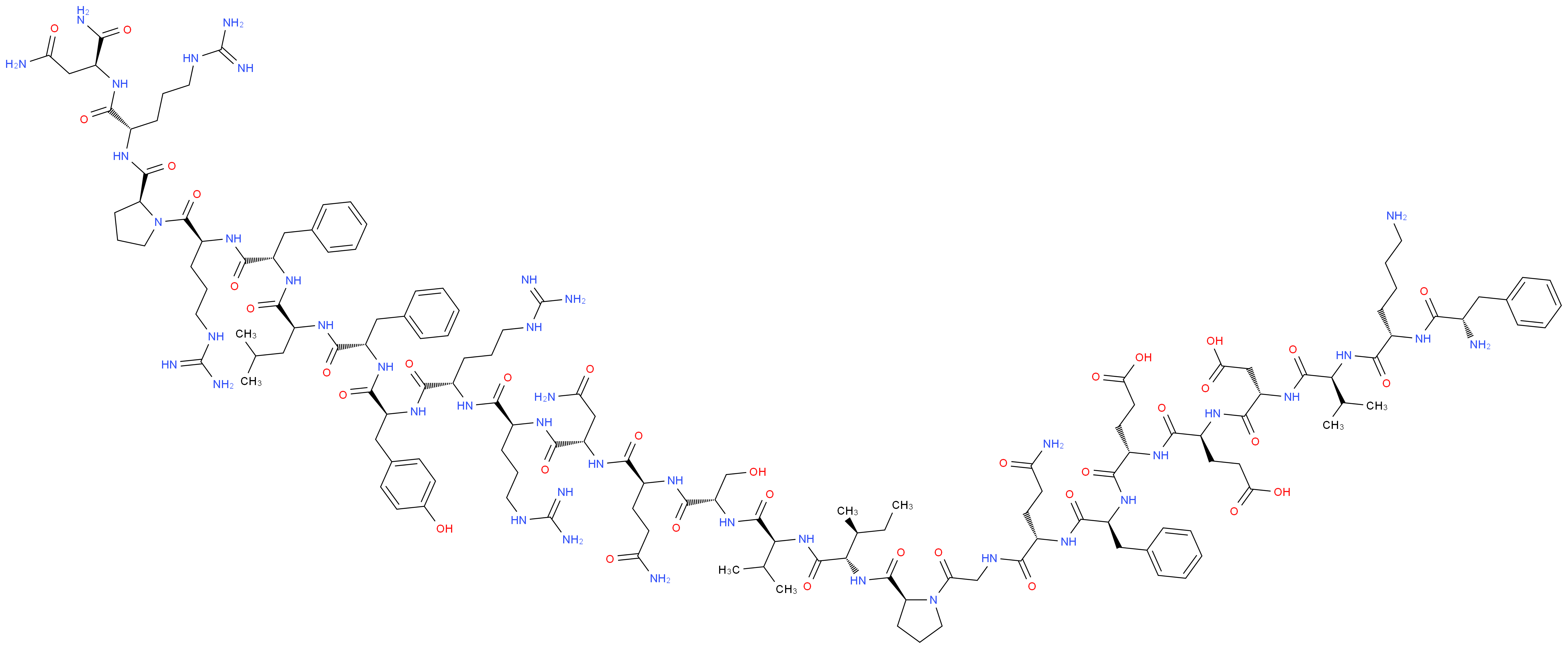 (4S)-4-[(2S)-2-[(2S)-2-[(2S)-2-[(2S)-6-amino-2-[(2S)-2-amino-3-phenylpropanamido]hexanamido]-3-methylbutanamido]-3-carboxypropanamido]-4-carboxybutanamido]-4-{[(1S)-1-{[(1S)-1-({2-[(2S)-2-{[(1S,2S)-1-{[(1S)-1-{[(1S)-1-{[(1S)-1-{[(1S)-1-{[(1S)-4-carbamimidamido-1-{[(1S)-4-carbamimidamido-1-{[(1S)-1-{[(1S)-1-{[(1S)-1-{[(1S)-1-{[(2S)-5-carbamimidamido-1-[(2S)-2-{[(1S)-4-carbamimidamido-1-{[(1S)-1,2-dicarbamoylethyl]carbamoyl}butyl]carbamoyl}pyrrolidin-1-yl]-1-oxopentan-2-yl]carbamoyl}-2-phenylethyl]carbamoyl}-3-methylbutyl]carbamoyl}-2-phenylethyl]carbamoyl}-2-(4-hydroxyphenyl)ethyl]carbamoyl}butyl]carbamoyl}butyl]carbamoyl}-2-carbamoylethyl]carbamoyl}-3-carbamoylpropyl]carbamoyl}-2-hydroxyethyl]carbamoyl}-2-methylpropyl]carbamoyl}-2-methylbutyl]carbamoyl}pyrrolidin-1-yl]-2-oxoethyl}carbamoyl)-3-carbamoylpropyl]carbamoyl}-2-phenylethyl]carbamoyl}butanoic acid_分子结构_CAS_98395-76-7