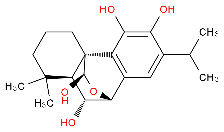 (1R,8R,9R,10S,15R)-11,11-dimethyl-5-(propan-2-yl)-16-oxatetracyclo[6.6.2.0<sup>1</sup>,<sup>1</sup><sup>0</sup>.0<sup>2</sup>,<sup>7</sup>]hexadeca-2(7),3,5-triene-3,4,9,15-tetrol_分子结构_CAS_165074-00-0