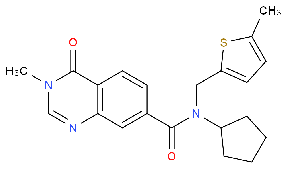 N-cyclopentyl-3-methyl-N-[(5-methyl-2-thienyl)methyl]-4-oxo-3,4-dihydroquinazoline-7-carboxamide_分子结构_CAS_)