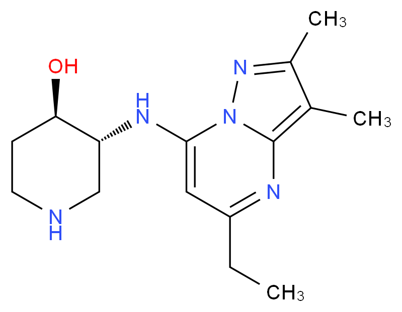 (3R*,4R*)-3-[(5-ethyl-2,3-dimethylpyrazolo[1,5-a]pyrimidin-7-yl)amino]piperidin-4-ol_分子结构_CAS_)