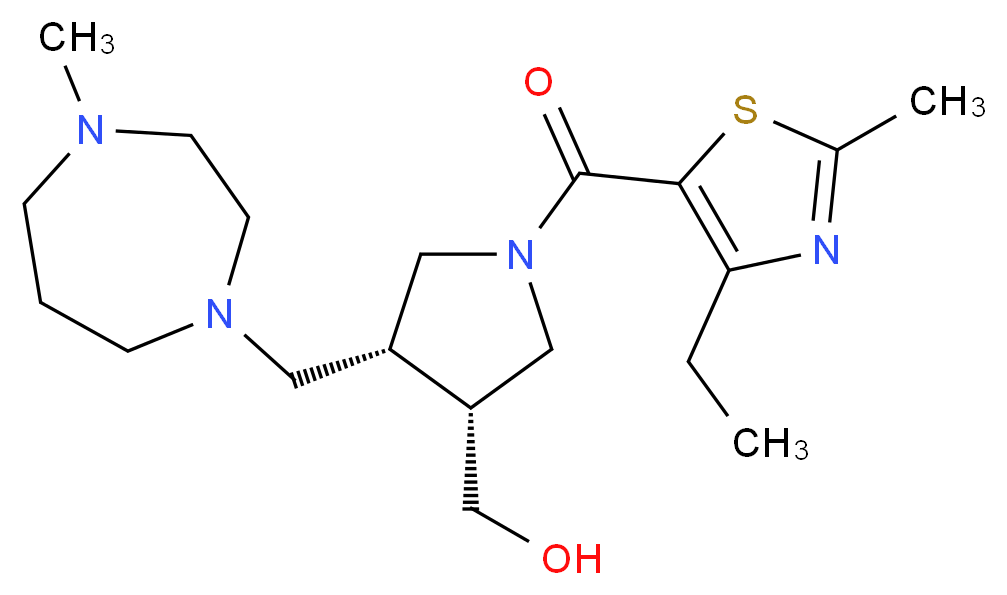 {(3R*,4R*)-1-[(4-ethyl-2-methyl-1,3-thiazol-5-yl)carbonyl]-4-[(4-methyl-1,4-diazepan-1-yl)methyl]pyrrolidin-3-yl}methanol_分子结构_CAS_)