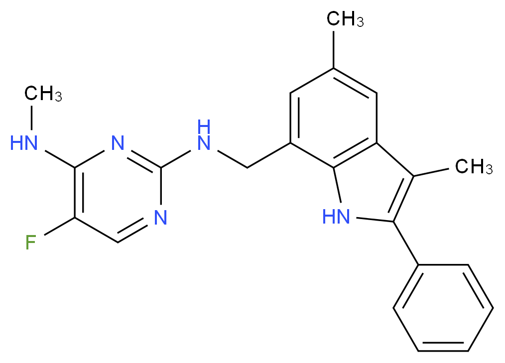 N~2~-[(3,5-dimethyl-2-phenyl-1H-indol-7-yl)methyl]-5-fluoro-N~4~-methylpyrimidine-2,4-diamine_分子结构_CAS_)