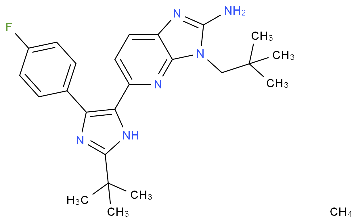 5-[2-tert-butyl-4-(4-fluorophenyl)-1H-imidazol-5-yl]-3-(2,2-dimethylpropyl)-3H-imidazo[4,5-b]pyridin-2-amine; methane_分子结构_CAS_862507-23-1