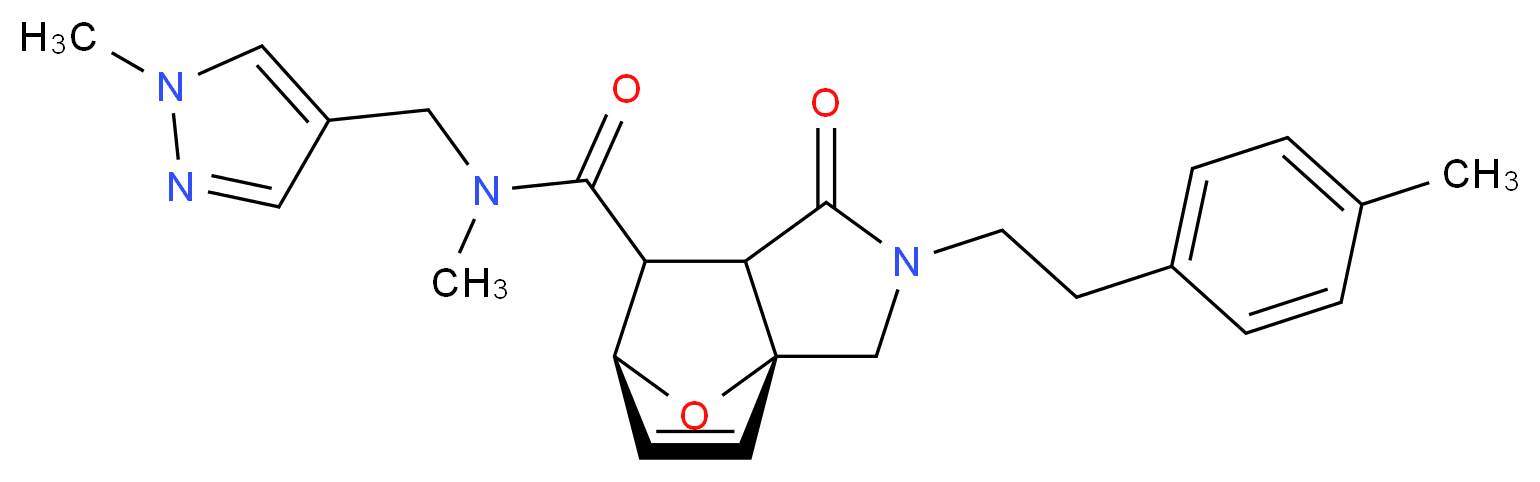 (3aR*,6S*)-N-methyl-2-[2-(4-methylphenyl)ethyl]-N-[(1-methyl-1H-pyrazol-4-yl)methyl]-1-oxo-1,2,3,6,7,7a-hexahydro-3a,6-epoxyisoindole-7-carboxamide_分子结构_CAS_)