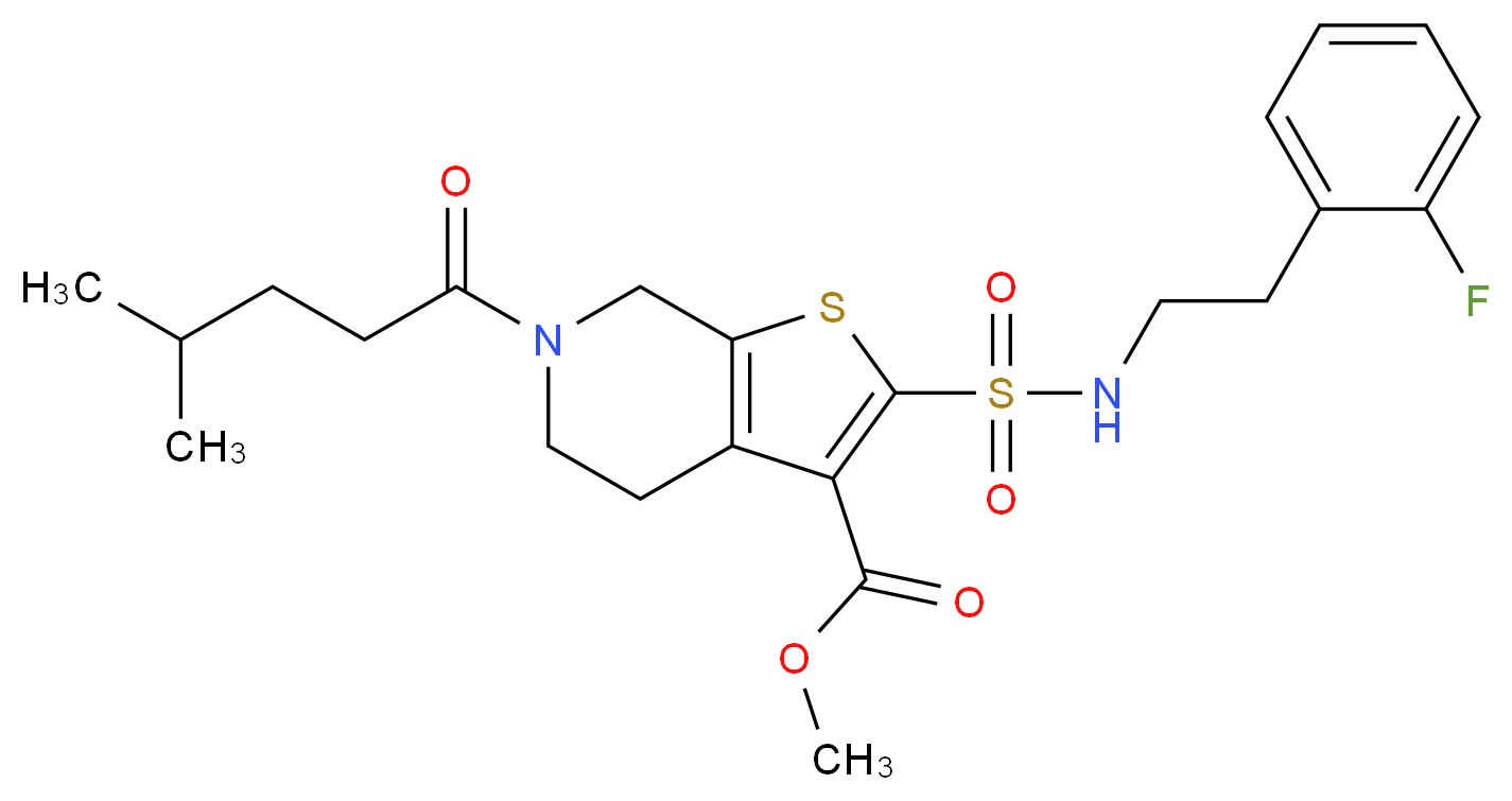 methyl 2-({[2-(2-fluorophenyl)ethyl]amino}sulfonyl)-6-(4-methylpentanoyl)-4,5,6,7-tetrahydrothieno[2,3-c]pyridine-3-carboxylate_分子结构_CAS_)