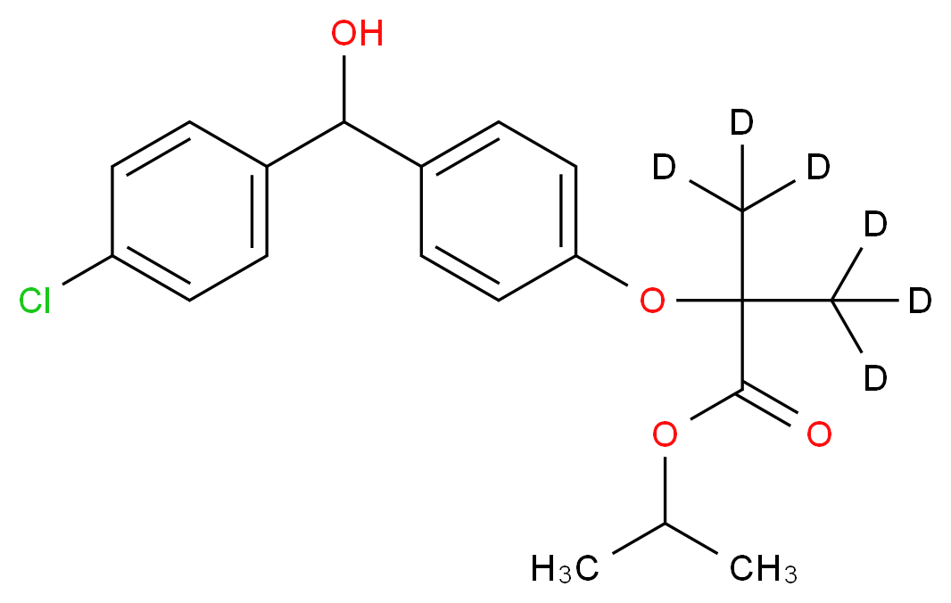 propan-2-yl 2-{4-[(4-chlorophenyl)(hydroxy)methyl]phenoxy}-2-(<sup>2</sup>H<sub>3</sub>)methyl(<sup>2</sup>H<sub>3</sub>)propanoate_分子结构_CAS_1189501-82-3