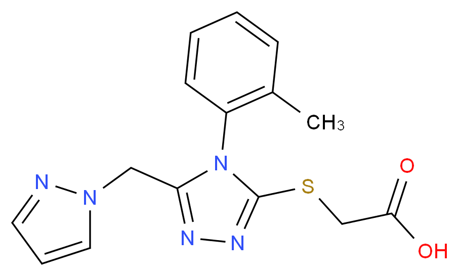 {[4-(2-methylphenyl)-5-(1H-pyrazol-1-ylmethyl)-4H-1,2,4-triazol-3-yl]thio}acetic acid_分子结构_CAS_)