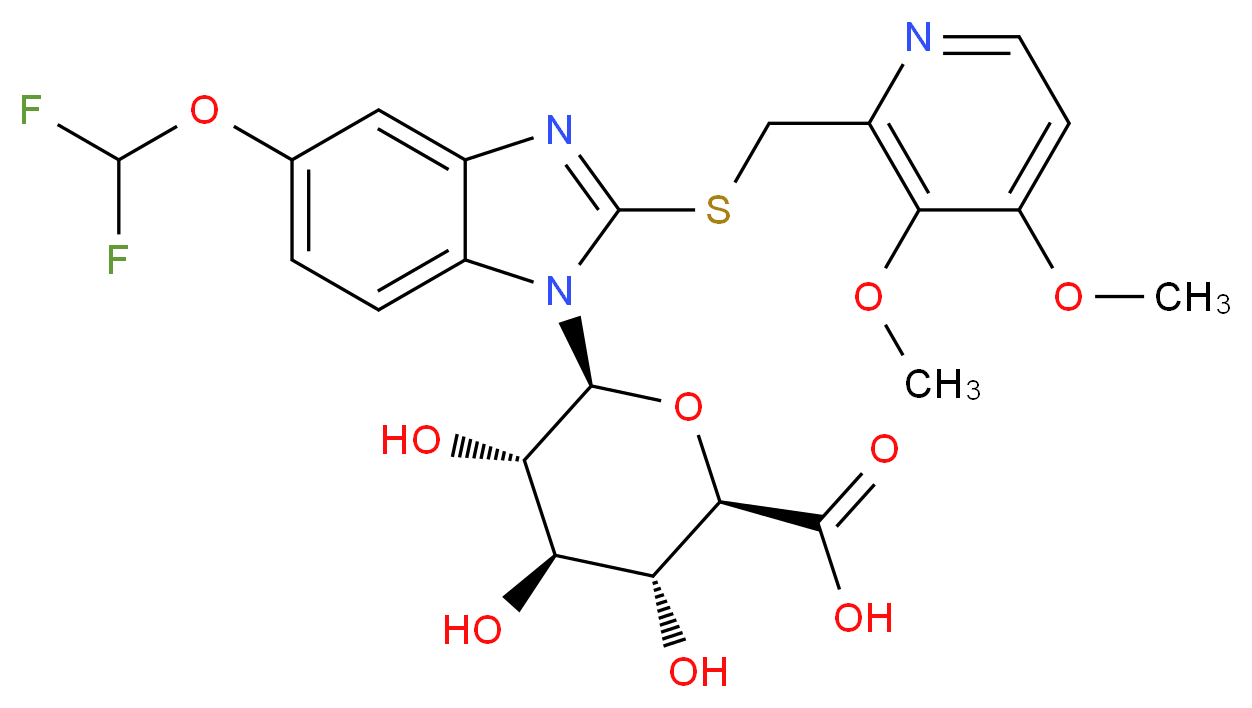 (2R,3R,4R,5S,6S)-6-[5-(difluoromethoxy)-2-{[(3,4-dimethoxypyridin-2-yl)methyl]sulfanyl}-1H-1,3-benzodiazol-1-yl]-3,4,5-trihydroxyoxane-2-carboxylic acid_分子结构_CAS_867300-67-2