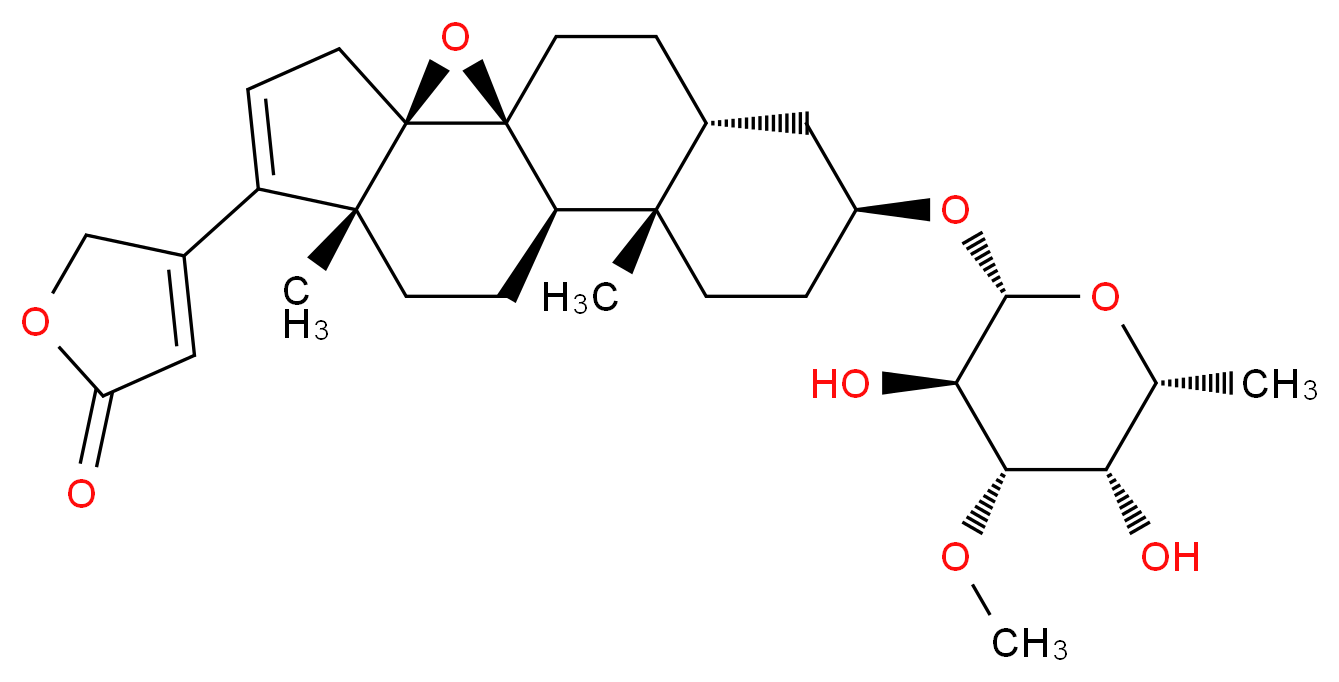 4-[(1S,3R,7R,10R,11S,14S,16R)-14-{[(2R,3R,4S,5S,6R)-3,5-dihydroxy-4-methoxy-6-methyloxan-2-yl]oxy}-7,11-dimethyl-2-oxapentacyclo[8.8.0.0<sup>1</sup>,<sup>3</sup>.0<sup>3</sup>,<sup>7</sup>.0<sup>1</sup><sup>1</sup>,<sup>1</sup><sup>6</sup>]octadec-5-en-6-yl]-2,5-dihydrofuran-2-one_分子结构_CAS_52628-62-3