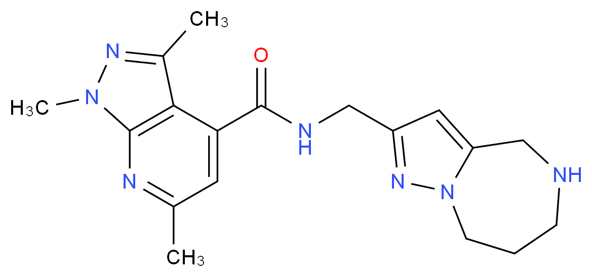 1,3,6-trimethyl-N-(5,6,7,8-tetrahydro-4H-pyrazolo[1,5-a][1,4]diazepin-2-ylmethyl)-1H-pyrazolo[3,4-b]pyridine-4-carboxamide_分子结构_CAS_)