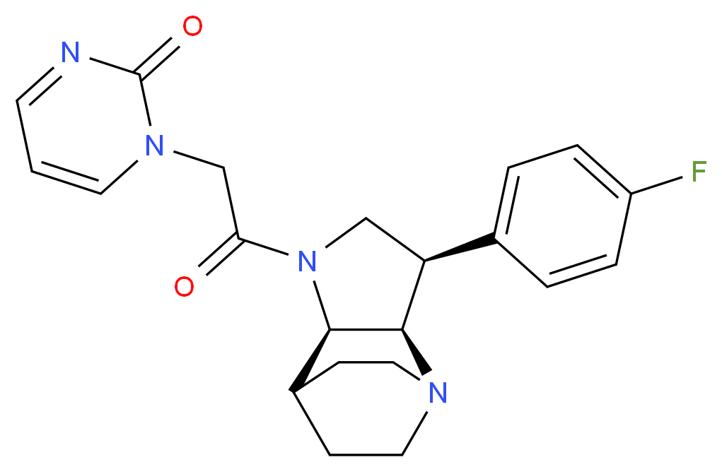 1-{2-[(3R*,3aR*,7aR*)-3-(4-fluorophenyl)hexahydro-4,7-ethanopyrrolo[3,2-b]pyridin-1(2H)-yl]-2-oxoethyl}pyrimidin-2(1H)-one_分子结构_CAS_)