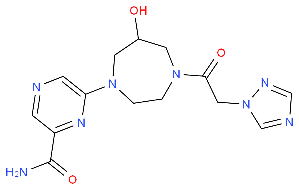 6-[6-hydroxy-4-(1H-1,2,4-triazol-1-ylacetyl)-1,4-diazepan-1-yl]pyrazine-2-carboxamide_分子结构_CAS_)