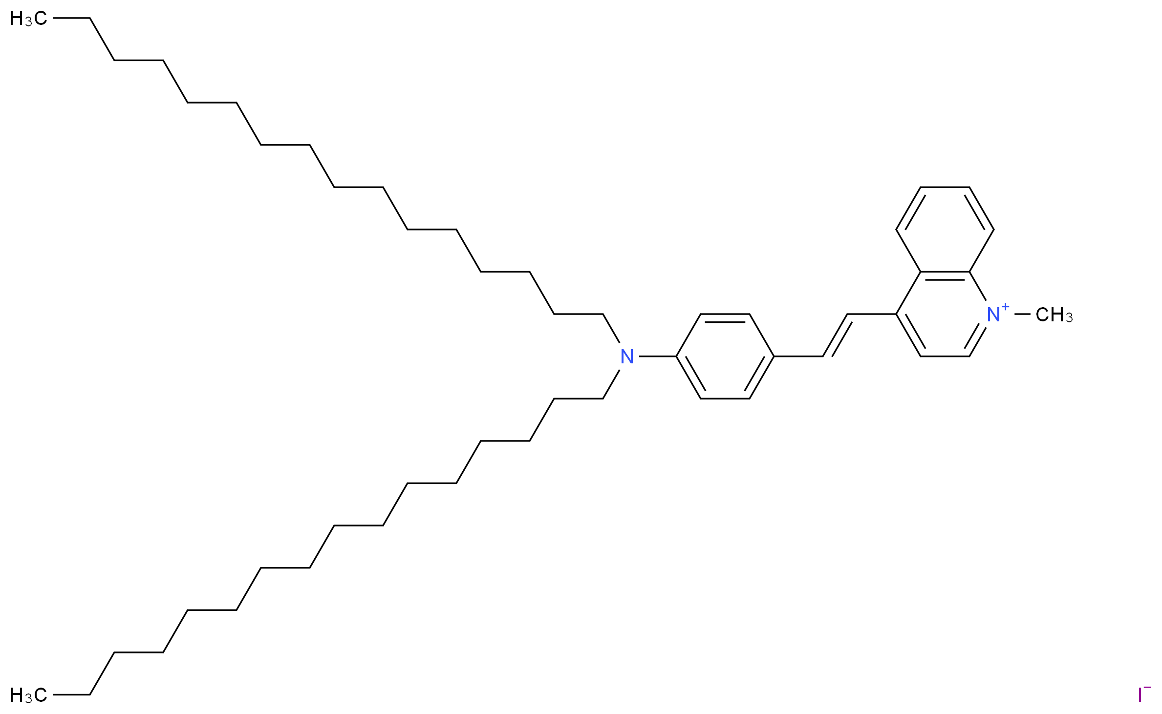 4-[(E)-2-[4-(dihexadecylamino)phenyl]ethenyl]-1-methylquinolin-1-ium iodide_分子结构_CAS_135367-81-6