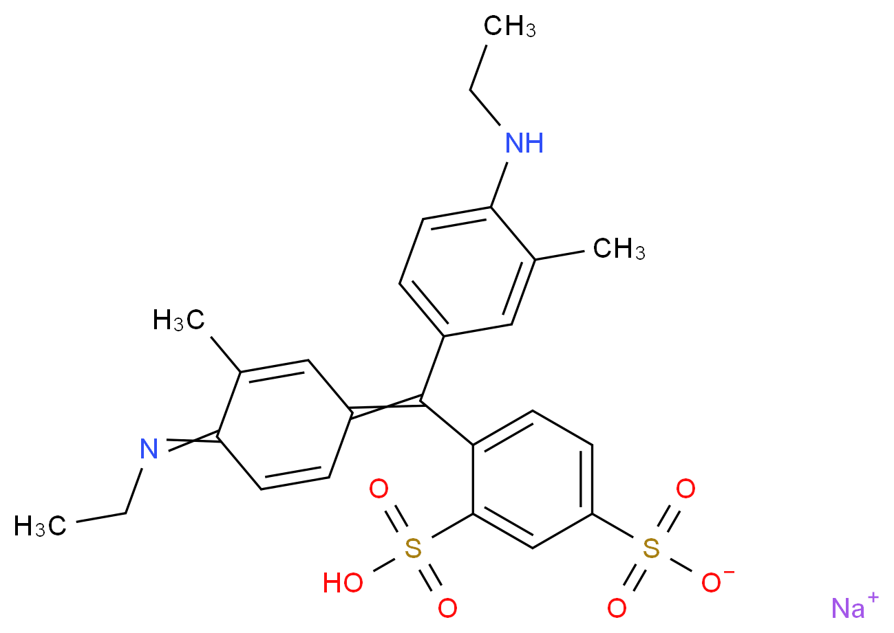 sodium 4-{[4-(ethylamino)-3-methylphenyl][4-(ethylimino)-3-methylcyclohexa-2,5-dien-1-ylidene]methyl}-3-sulfobenzene-1-sulfonate_分子结构_CAS_2650-17-1