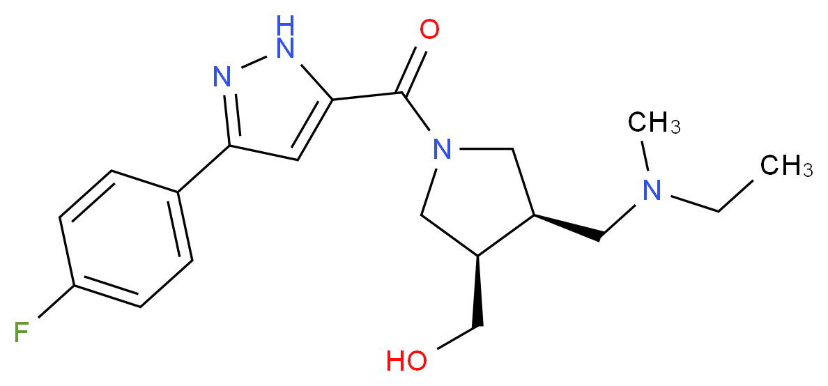 ((3R*,4R*)-4-{[ethyl(methyl)amino]methyl}-1-{[3-(4-fluorophenyl)-1H-pyrazol-5-yl]carbonyl}pyrrolidin-3-yl)methanol_分子结构_CAS_)