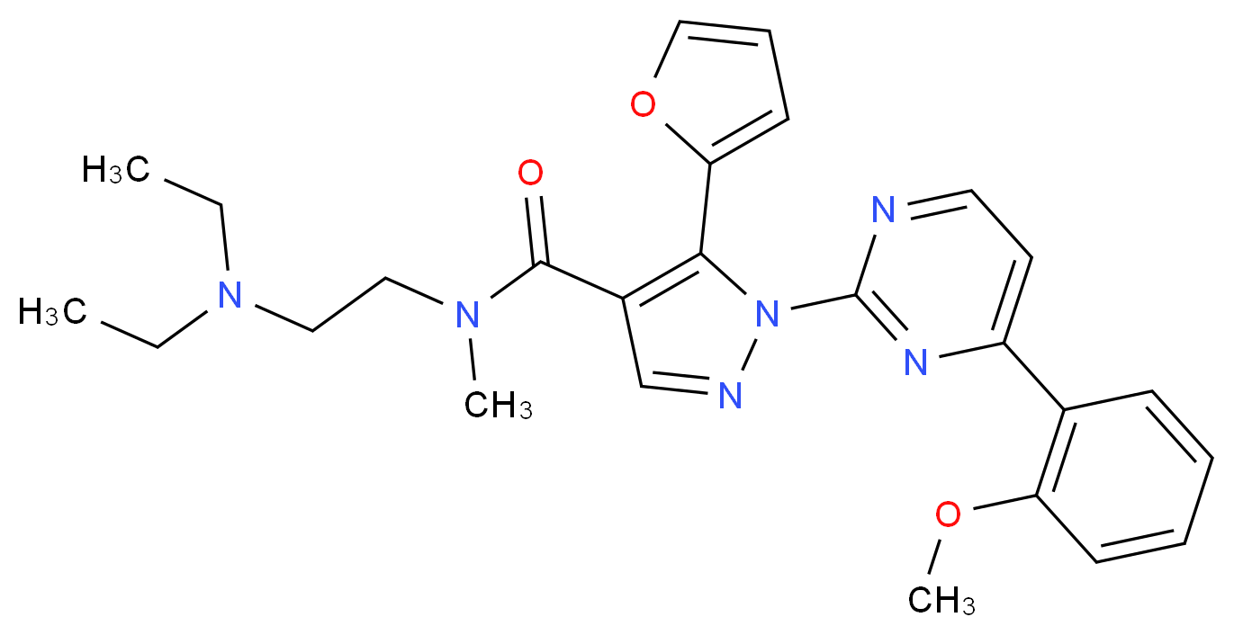 N-[2-(diethylamino)ethyl]-5-(2-furyl)-1-[4-(2-methoxyphenyl)-2-pyrimidinyl]-N-methyl-1H-pyrazole-4-carboxamide_分子结构_CAS_)