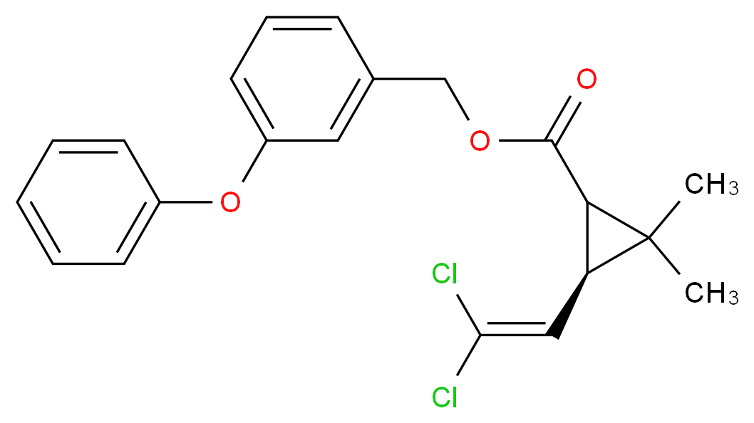 (3-phenoxyphenyl)methyl (3R)-3-(2,2-dichloroethenyl)-2,2-dimethylcyclopropane-1-carboxylate_分子结构_CAS_52645-53-1
