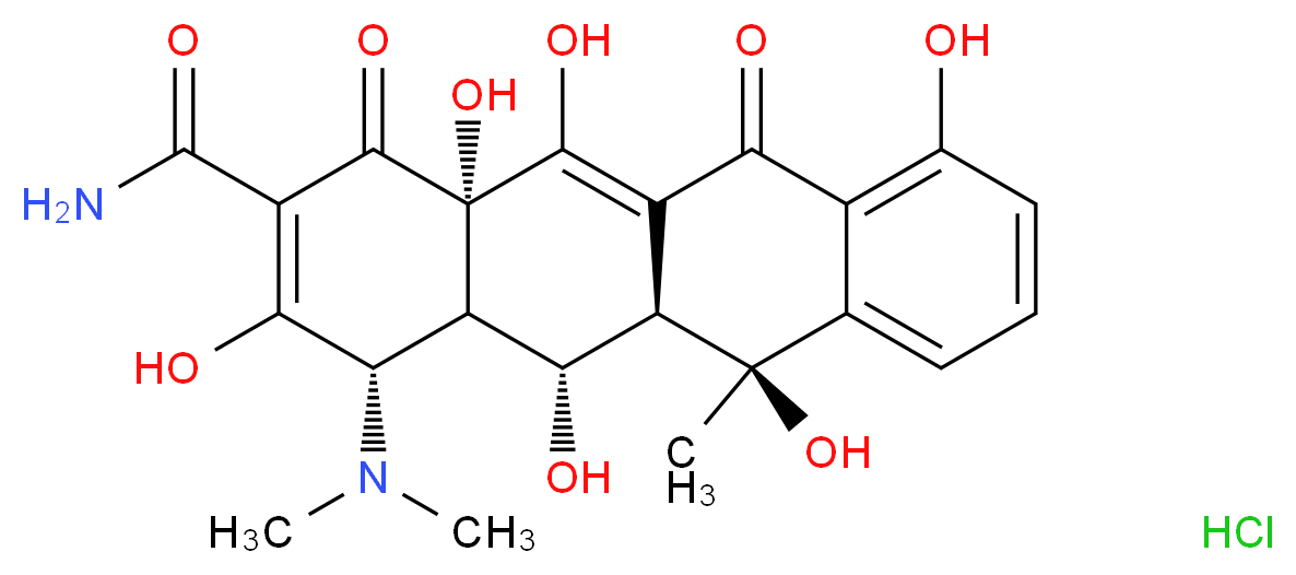 (4S,4aR,5S,5aR,6S,12aS)-4-(dimethylamino)-3,5,6,10,12,12a-hexahydroxy-6-methyl-1,11-dioxo-1,4,4a,5,5a,6,11,12a-octahydrotetracene-2-carboxamide hydrochloride_分子结构_CAS_2058-46-0