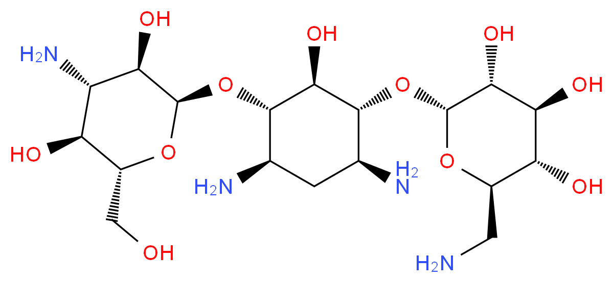 (2R,3S,4S,5R,6R)-2-(aminomethyl)-6-{[(1R,2R,3S,4R,6S)-4,6-diamino-3-{[(2S,3R,4S,5S,6R)-4-amino-3,5-dihydroxy-6-(hydroxymethyl)oxan-2-yl]oxy}-2-hydroxycyclohexyl]oxy}oxane-3,4,5-triol_分子结构_CAS_25389-94-0