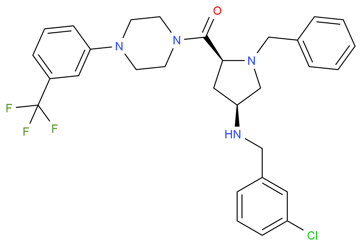(3S,5S)-1-benzyl-N-(3-chlorobenzyl)-5-({4-[3-(trifluoromethyl)phenyl]-1-piperazinyl}carbonyl)-3-pyrrolidinamine_分子结构_CAS_)