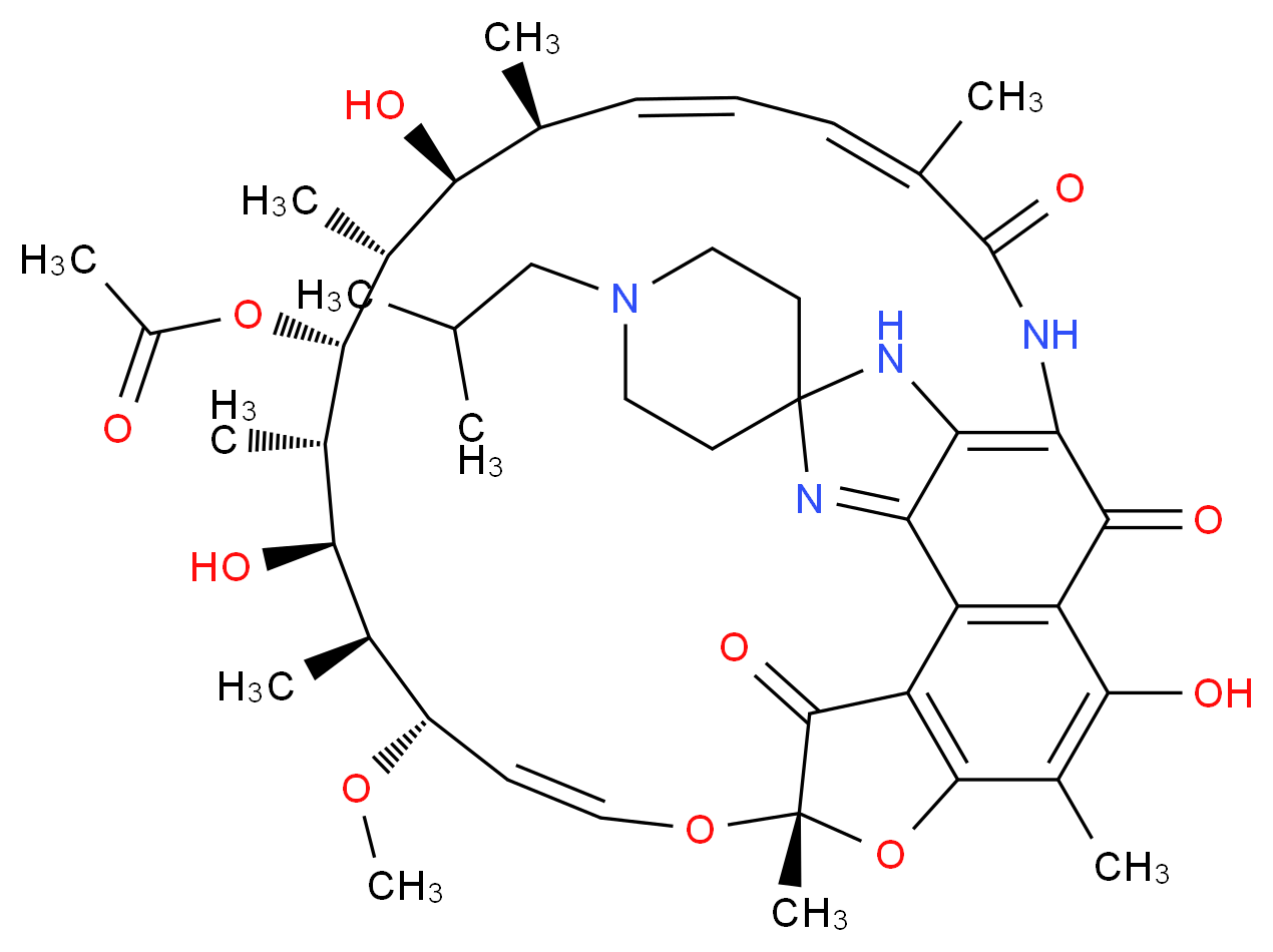 (7S,9E,11S,12S,13R,14S,15R,16R,17S,18S,19E,21E)-2,13,17-trihydroxy-11-methoxy-3,7,12,14,16,18,22-heptamethyl-1'-(2-methylpropyl)-6,23,32-trioxo-8,33-dioxa-24,27,29-triazaspiro[pentacyclo[23.6.1.1<sup>4</sup>,<sup>7</sup>.0<sup>5</sup>,<sup>3</sup><sup>1</sup>.0<sup>2</sup><sup>6</sup>,<sup>3</sup><sup>0</sup>]tritriacontane-28,4'-piperidin]-1(31),2,4,9,19,21,25,29-octaen-15-yl acetate_分子结构_CAS_1242076-43-2