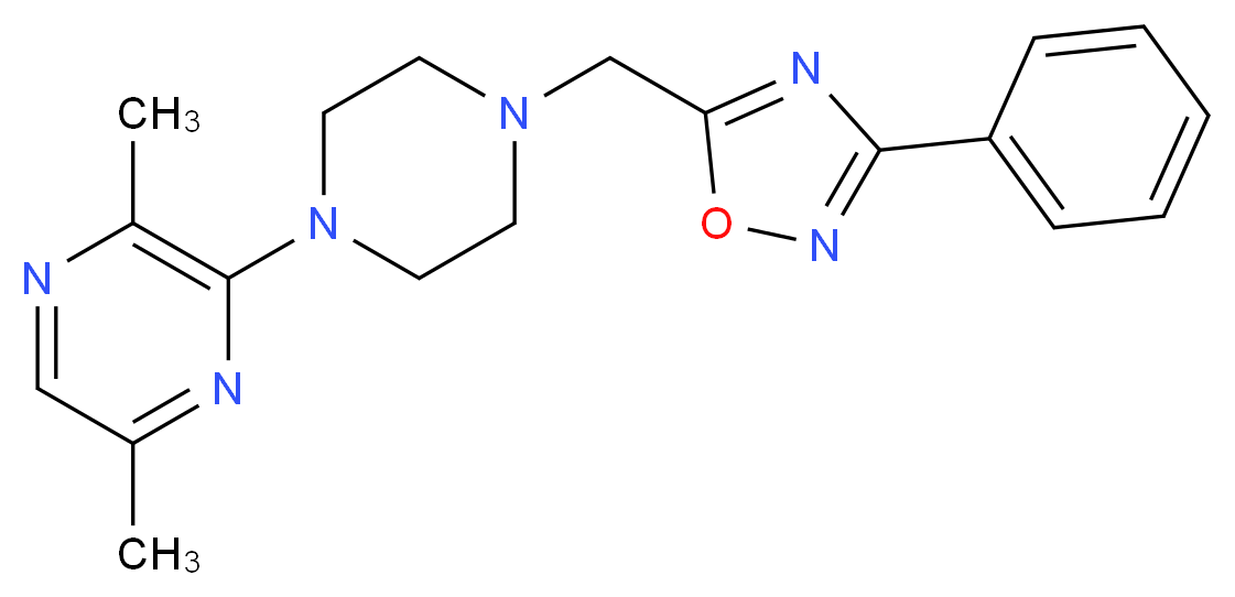 2,5-dimethyl-3-{4-[(3-phenyl-1,2,4-oxadiazol-5-yl)methyl]-1-piperazinyl}pyrazine_分子结构_CAS_)