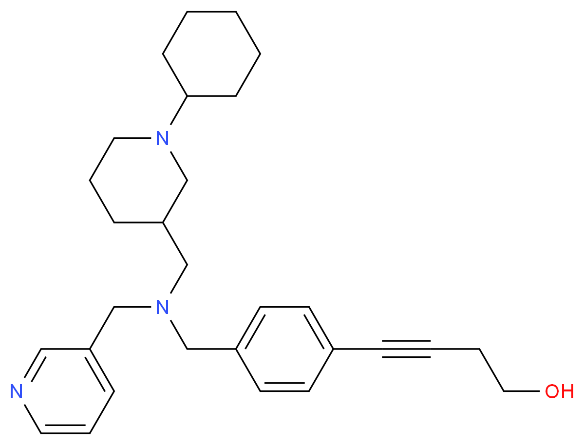 4-(4-{[[(1-cyclohexyl-3-piperidinyl)methyl](3-pyridinylmethyl)amino]methyl}phenyl)-3-butyn-1-ol_分子结构_CAS_)