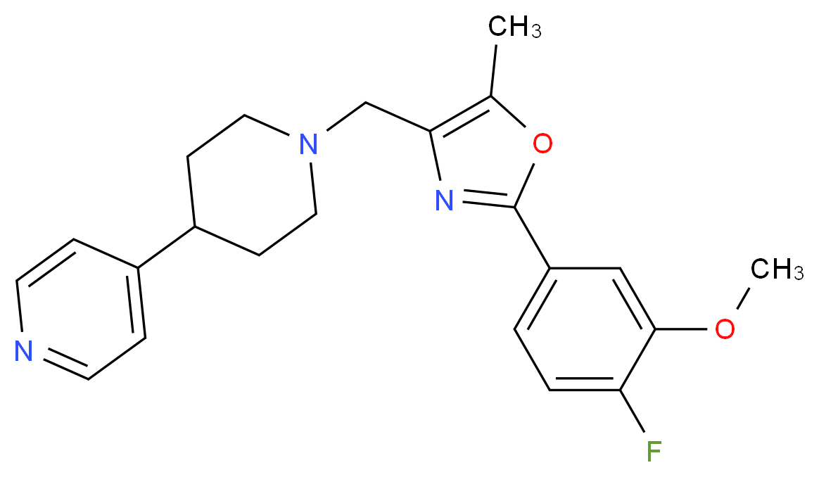 4-(1-{[2-(4-fluoro-3-methoxyphenyl)-5-methyl-1,3-oxazol-4-yl]methyl}-4-piperidinyl)pyridine_分子结构_CAS_)