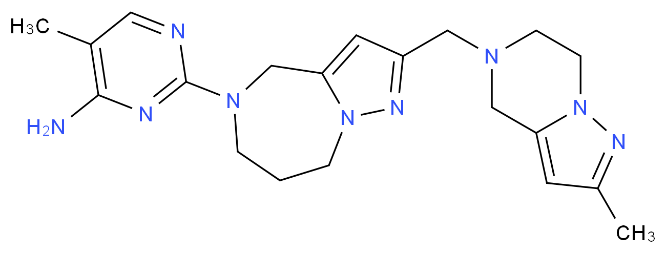 5-methyl-2-[2-[(2-methyl-6,7-dihydropyrazolo[1,5-a]pyrazin-5(4H)-yl)methyl]-7,8-dihydro-4H-pyrazolo[1,5-a][1,4]diazepin-5(6H)-yl]-4-pyrimidinamine_分子结构_CAS_)