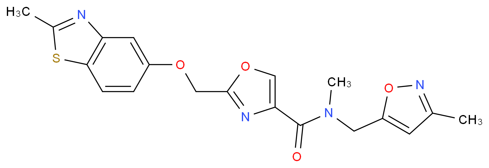 N-methyl-2-{[(2-methyl-1,3-benzothiazol-5-yl)oxy]methyl}-N-[(3-methylisoxazol-5-yl)methyl]-1,3-oxazole-4-carboxamide_分子结构_CAS_)