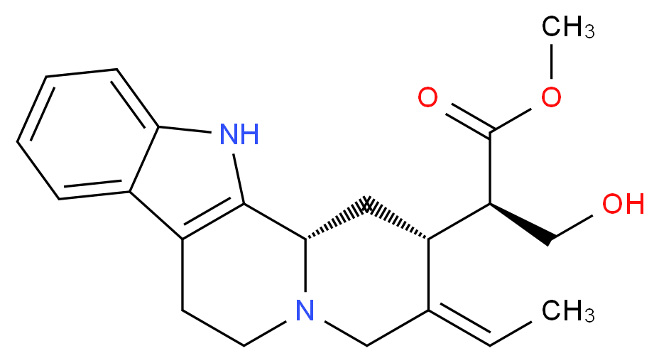 methyl (2R)-2-[(2S,4R,5E)-5-ethylidene-7,17-diazatetracyclo[8.7.0.0<sup>2</sup>,<sup>7</sup>.0<sup>1</sup><sup>1</sup>,<sup>1</sup><sup>6</sup>]heptadeca-1(10),11,13,15-tetraen-4-yl]-3-hydroxypropanoate_分子结构_CAS_6519-27-3