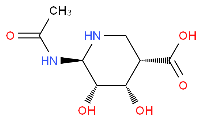 (3S,4S,5R,6R)-6-acetamido-4,5-dihydroxypiperidine-3-carboxylic acid_分子结构_CAS_54795-58-3