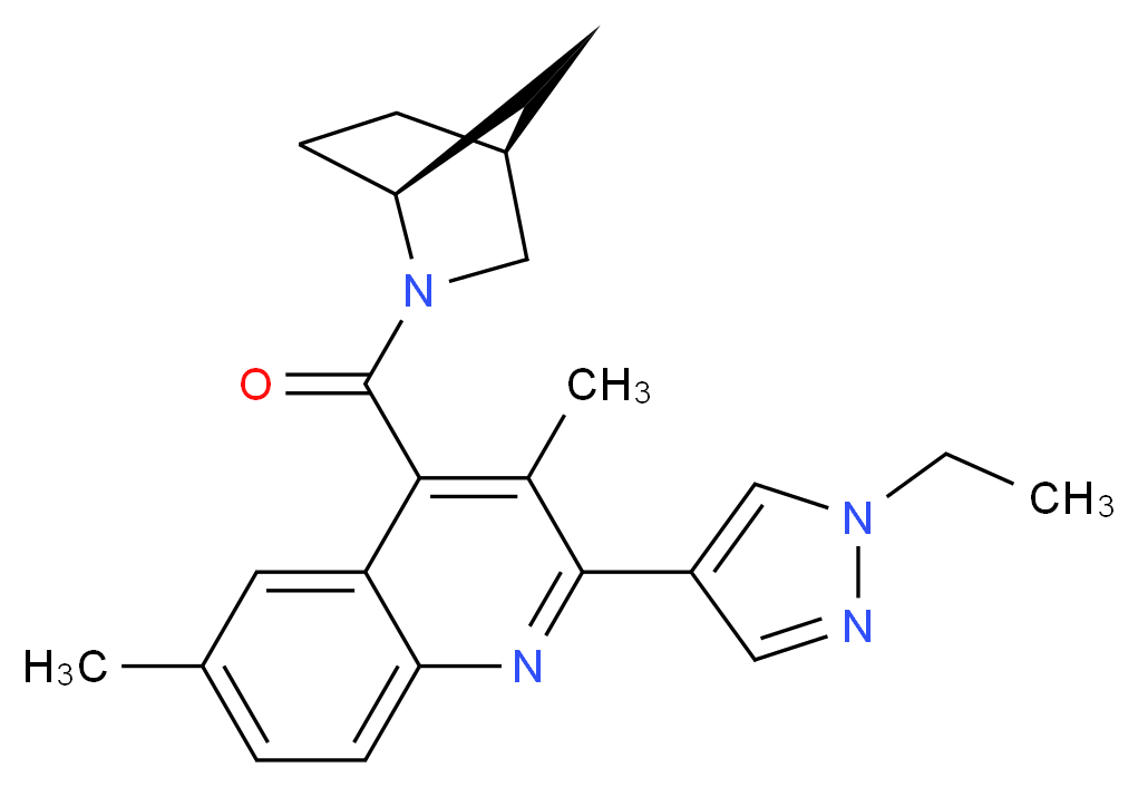 4-[(1S*,4S*)-2-azabicyclo[2.2.1]hept-2-ylcarbonyl]-2-(1-ethyl-1H-pyrazol-4-yl)-3,6-dimethylquinoline_分子结构_CAS_)