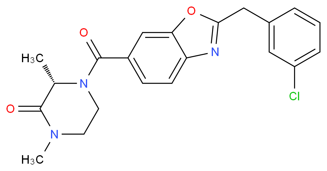 (3S*)-4-{[2-(3-chlorobenzyl)-1,3-benzoxazol-6-yl]carbonyl}-1,3-dimethyl-2-piperazinone_分子结构_CAS_)