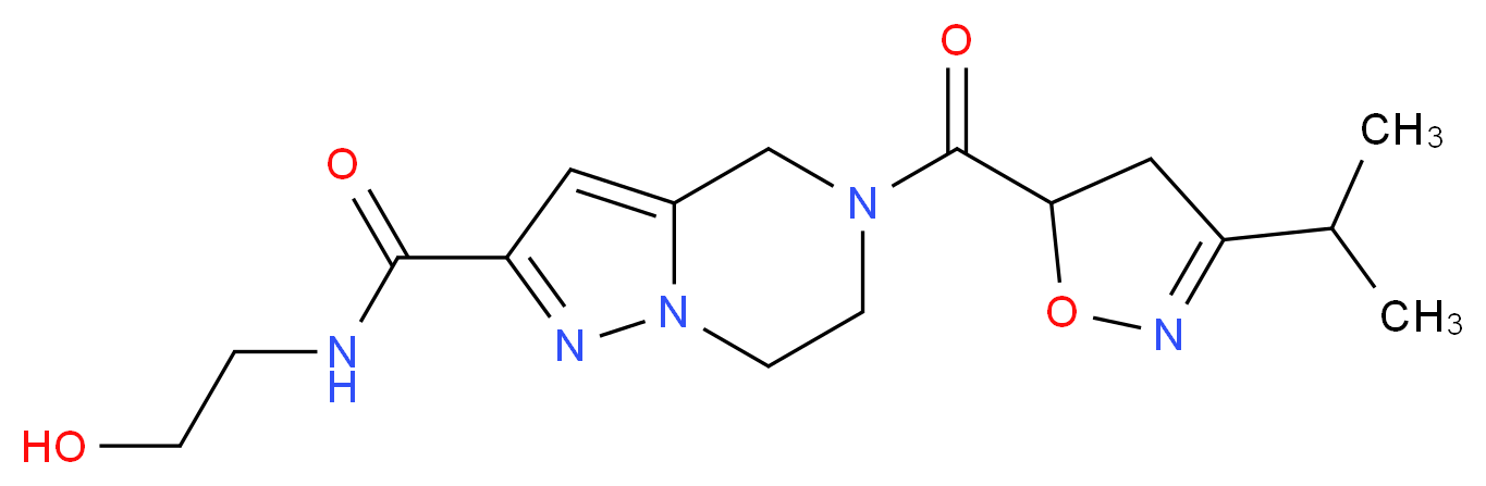 N-(2-hydroxyethyl)-5-[(3-isopropyl-4,5-dihydroisoxazol-5-yl)carbonyl]-4,5,6,7-tetrahydropyrazolo[1,5-a]pyrazine-2-carboxamide_分子结构_CAS_)