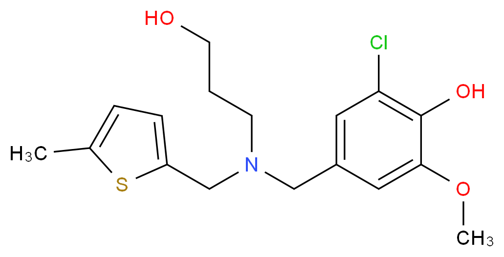 2-chloro-4-({(3-hydroxypropyl)[(5-methyl-2-thienyl)methyl]amino}methyl)-6-methoxyphenol_分子结构_CAS_)