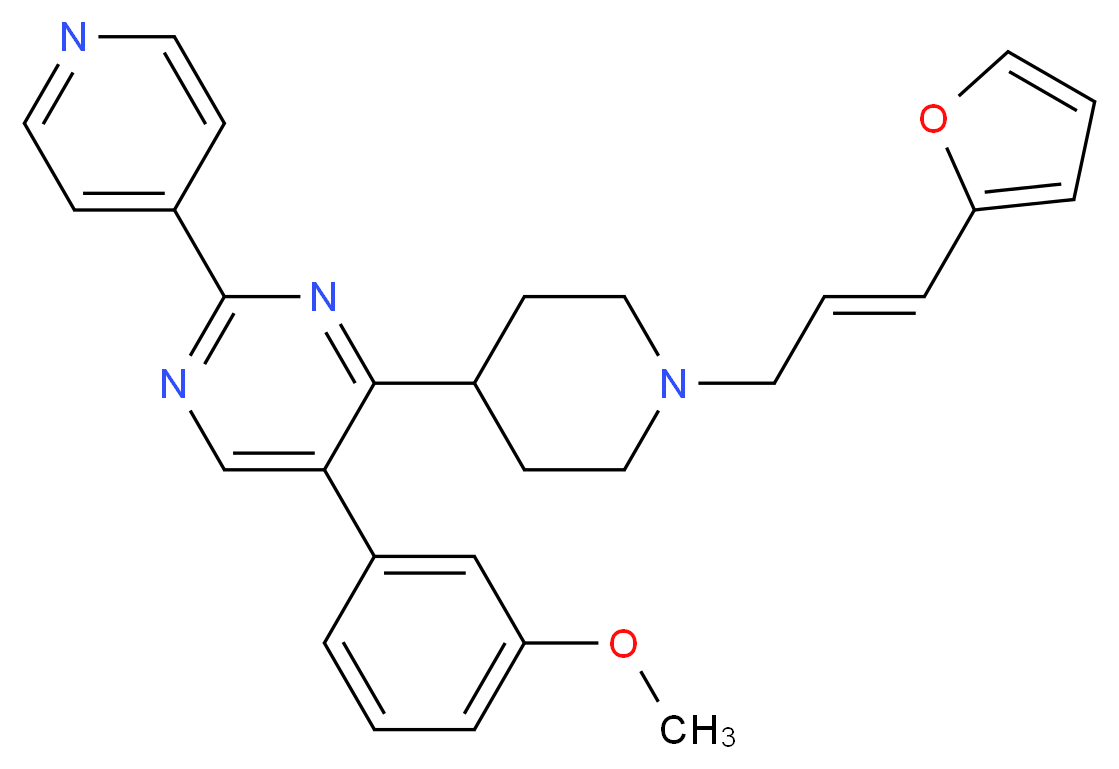 4-{1-[(2E)-3-(2-furyl)-2-propen-1-yl]-4-piperidinyl}-5-(3-methoxyphenyl)-2-(4-pyridinyl)pyrimidine_分子结构_CAS_)