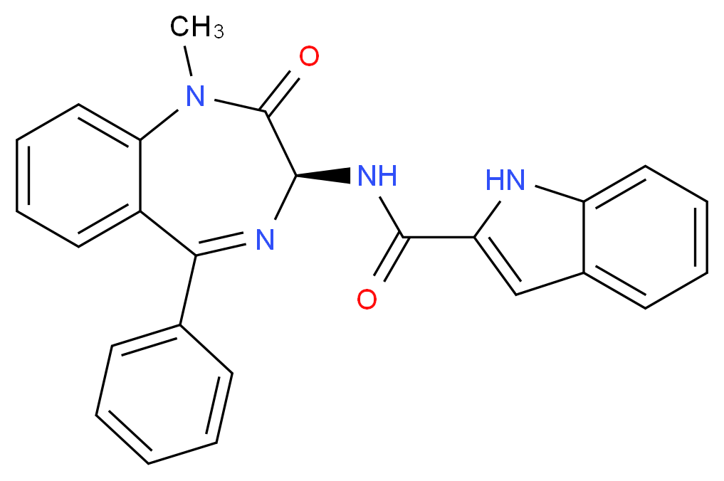 N-[(3S)-1-methyl-2-oxo-5-phenyl-2,3-dihydro-1H-1,4-benzodiazepin-3-yl]-1H-indole-2-carboxamide_分子结构_CAS_103420-77-5