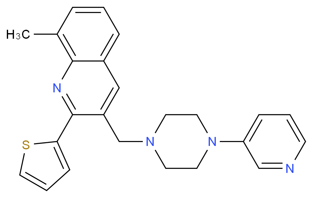 8-methyl-3-{[4-(3-pyridinyl)-1-piperazinyl]methyl}-2-(2-thienyl)quinoline_分子结构_CAS_)