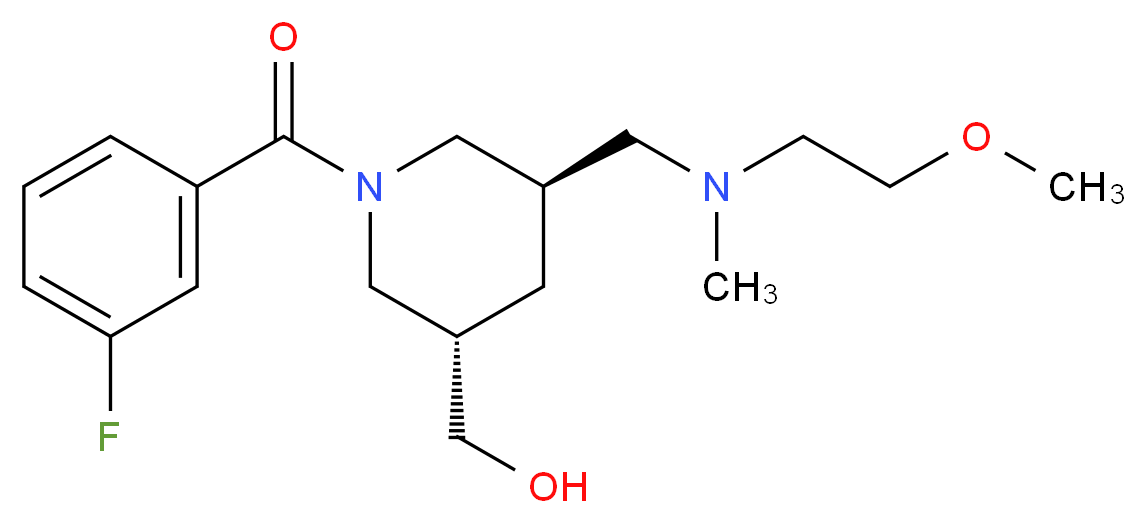 ((3S*,5R*)-1-(3-fluorobenzoyl)-5-{[(2-methoxyethyl)(methyl)amino]methyl}piperidin-3-yl)methanol_分子结构_CAS_)