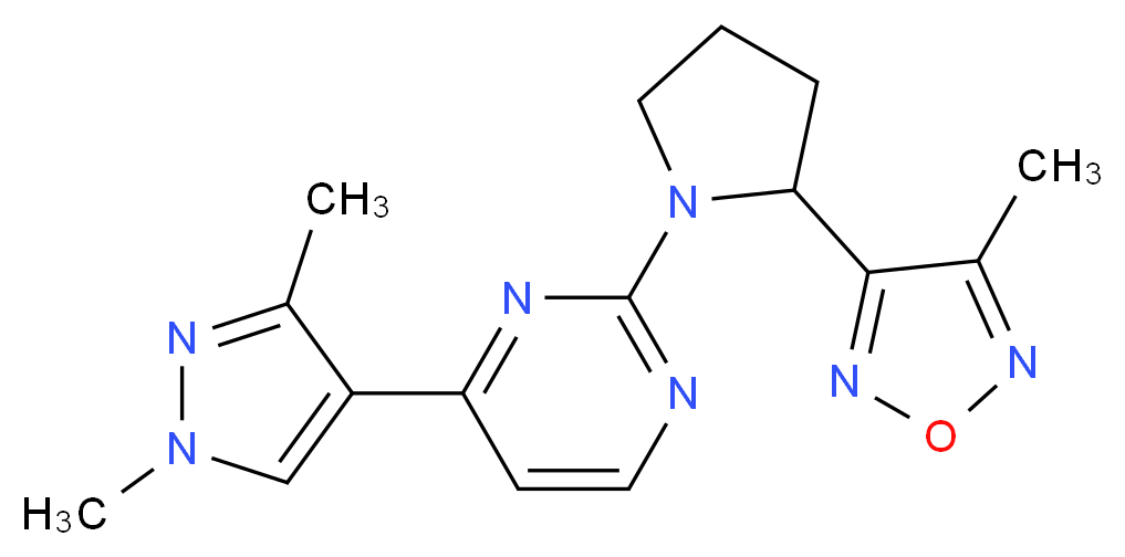 4-(1,3-dimethyl-1H-pyrazol-4-yl)-2-[2-(4-methyl-1,2,5-oxadiazol-3-yl)pyrrolidin-1-yl]pyrimidine_分子结构_CAS_)