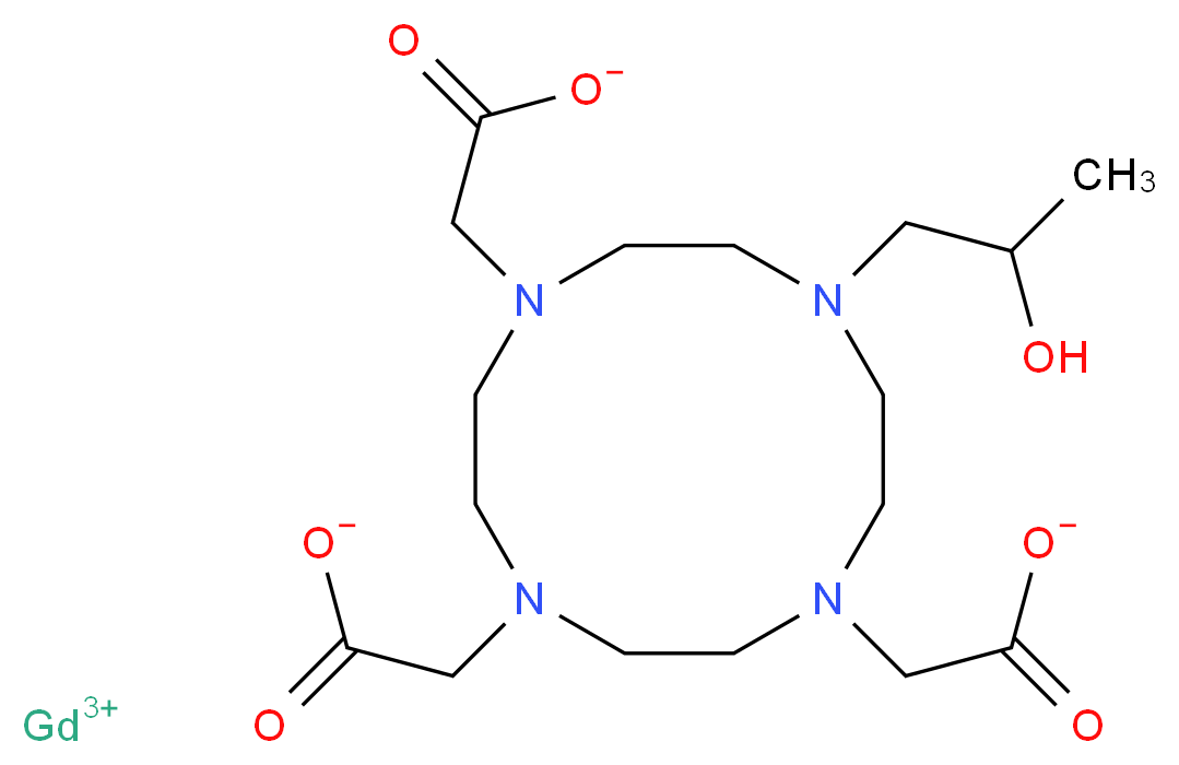 gadolinium(3+) ion 2-[4,7-bis(carboxylatomethyl)-10-(2-hydroxypropyl)-1,4,7,10-tetraazacyclododecan-1-yl]acetate_分子结构_CAS_120066-54-8