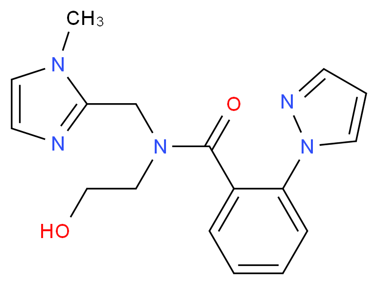 N-(2-hydroxyethyl)-N-[(1-methyl-1H-imidazol-2-yl)methyl]-2-(1H-pyrazol-1-yl)benzamide_分子结构_CAS_)
