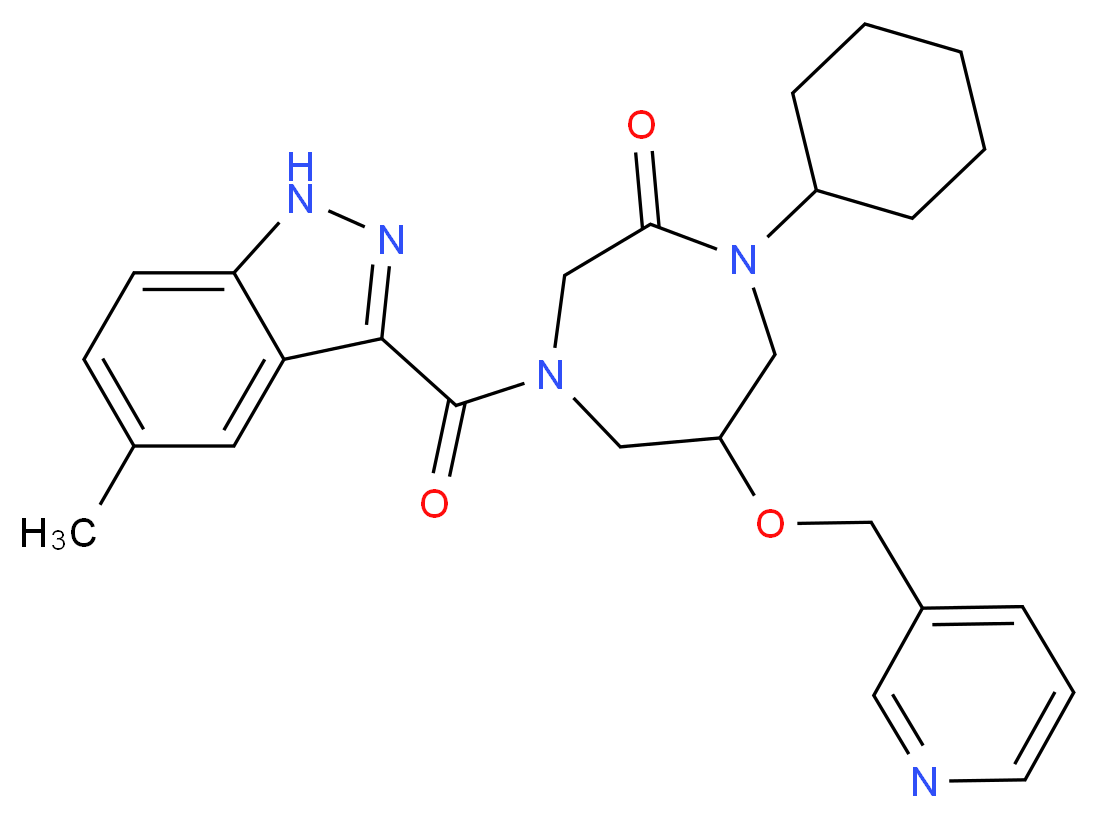 1-cyclohexyl-4-[(5-methyl-1H-indazol-3-yl)carbonyl]-6-(3-pyridinylmethoxy)-1,4-diazepan-2-one_分子结构_CAS_)