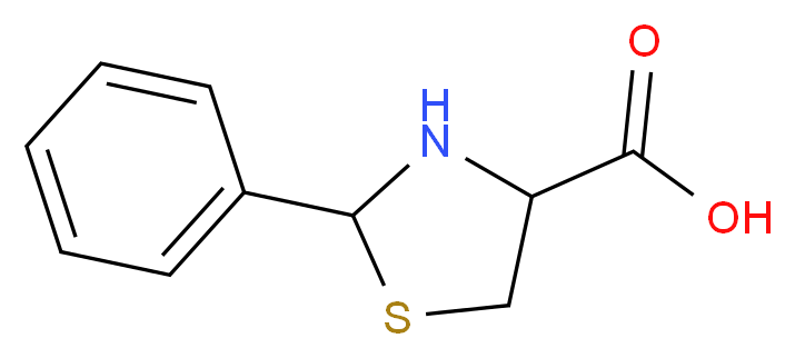 2-phenyl-1,3-thiazolidine-4-carboxylic acid_分子结构_CAS_38984-58-6