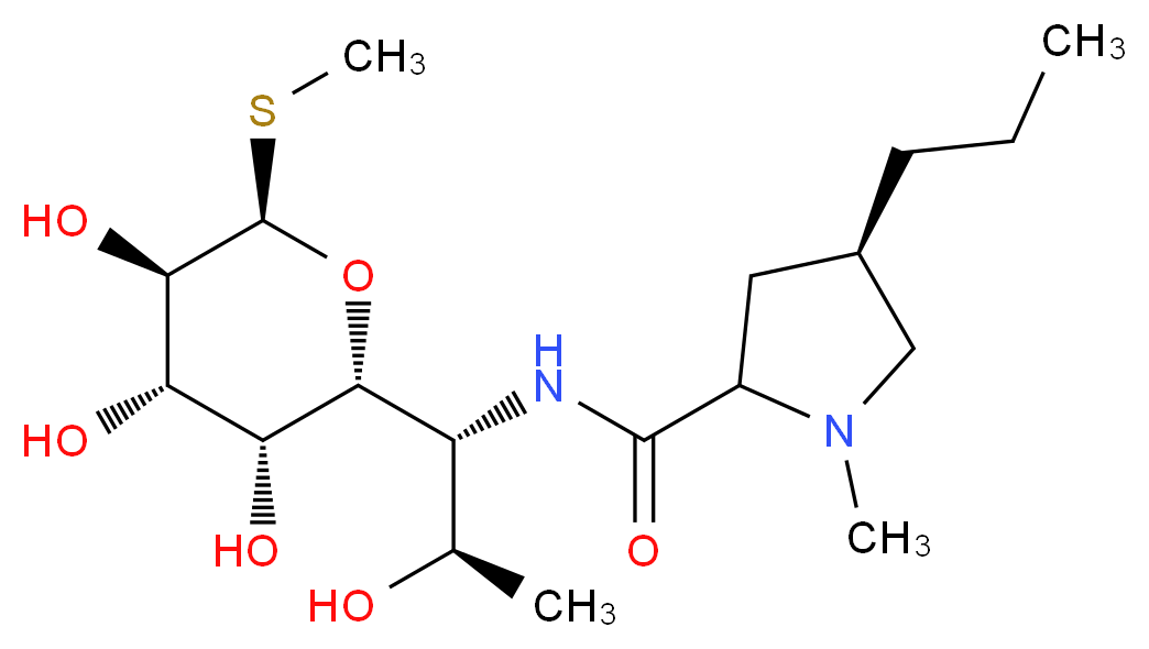 (4R)-N-[(1R,2R)-2-hydroxy-1-[(2R,3R,4S,5R,6R)-3,4,5-trihydroxy-6-(methylsulfanyl)oxan-2-yl]propyl]-1-methyl-4-propylpyrrolidine-2-carboxamide_分子结构_CAS_154-21-2