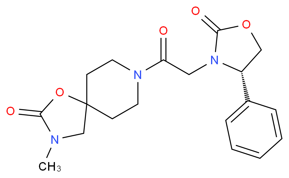 3-methyl-8-{[(4S)-2-oxo-4-phenyl-1,3-oxazolidin-3-yl]acetyl}-1-oxa-3,8-diazaspiro[4.5]decan-2-one_分子结构_CAS_)