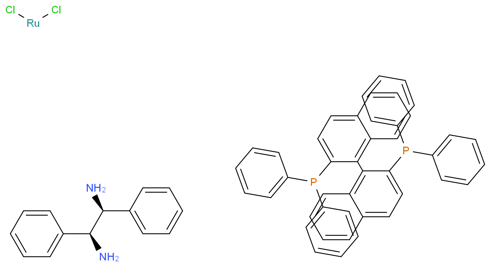 二氯[(R)-(+)-2,2′-双(二苯基膦)1,1′-联萘基][(1S,2S)-(-)-1,2-二苯基乙二胺]钌(II)_分子结构_CAS_212210-87-2)