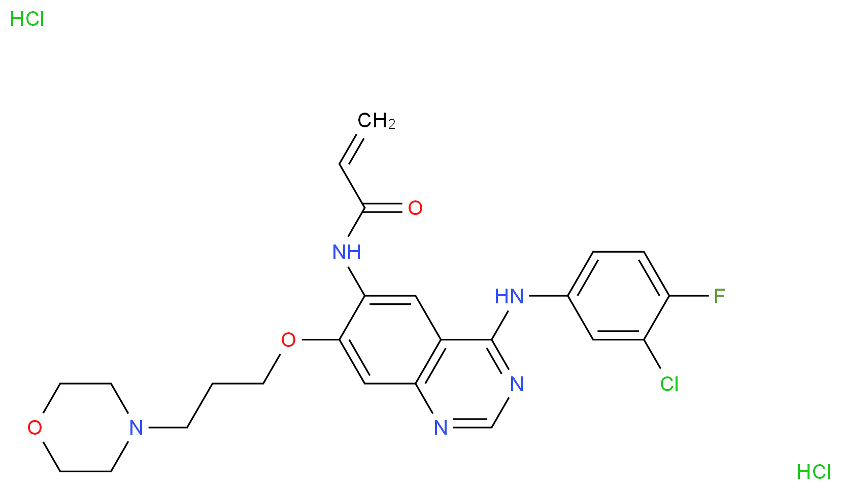N-{4-[(3-chloro-4-fluorophenyl)amino]-7-[3-(morpholin-4-yl)propoxy]quinazolin-6-yl}prop-2-enamide dihydrochloride_分子结构_CAS_289499-45-2