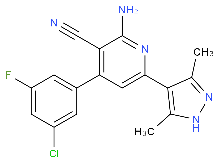 2-amino-4-(3-chloro-5-fluorophenyl)-6-(3,5-dimethyl-1H-pyrazol-4-yl)nicotinonitrile_分子结构_CAS_)